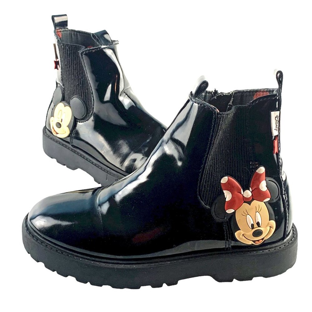 ZARA X DISNEY Faux Patent Leather Zip Rain Boots